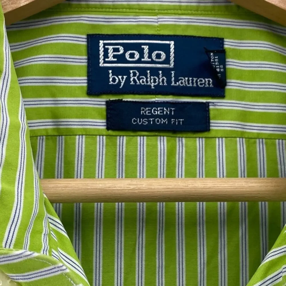 Polo Ralph Lauren Regent Custom Fit Green Blue Stripe Button Down Shirt Men's XL